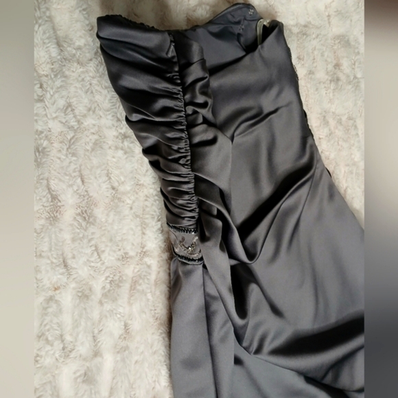 David's Bridal Elegant Smokey Gray Strapless Dress - Picture 7 of 12